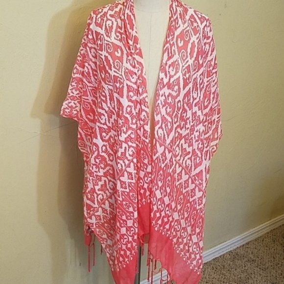 Pink Ikat Printed Scarf Wrap - Cover Up - Picture 3 of 8